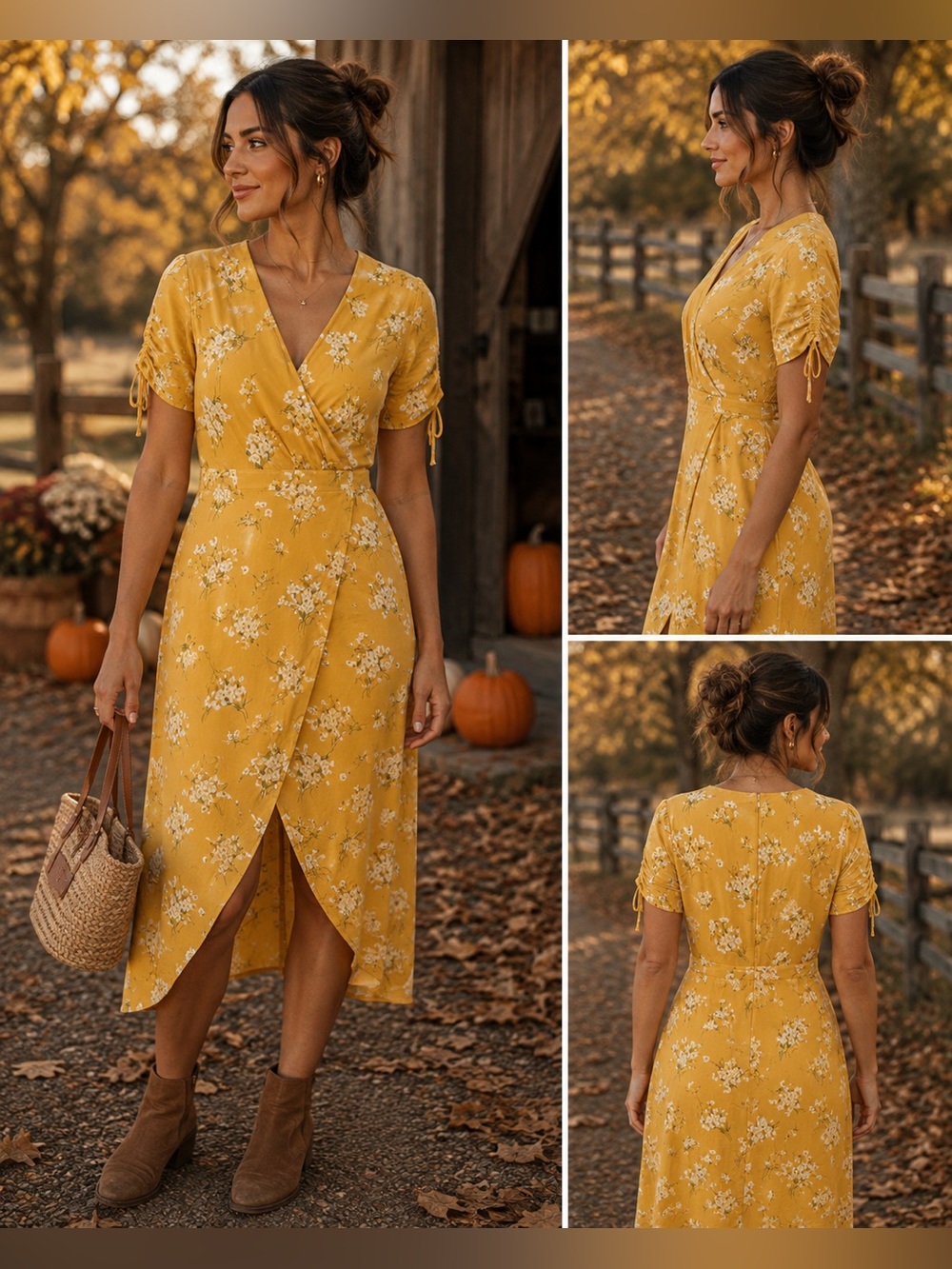 Madewell Mustard Yellow Floral Silk Wrap Midi Dress Size 6